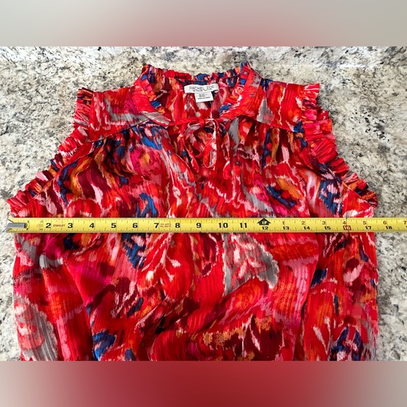 Rachel Zoe Ruffle Sleeve Smocked Waist Keyhole Neck Tie Blouse Top Size XS - Picture 10 of 12